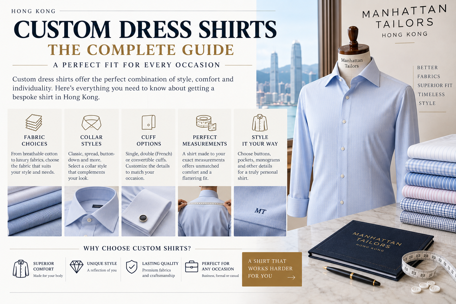 Custom Dress Shirts Hong Kong: Collar, Cuff, Fabric and Fit -- Complete Guide